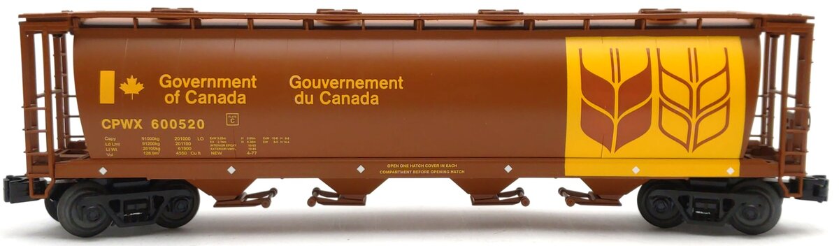 MTH 30-75586 O Canadian Wheat 4-Bay Cylindrical Covered Hopper #600520 LN