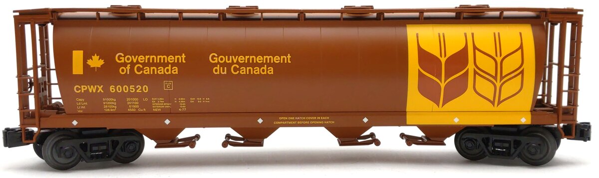 MTH 30-75586 O Canadian Wheat 4-Bay Cylindrical Covered Hopper #600520 LN