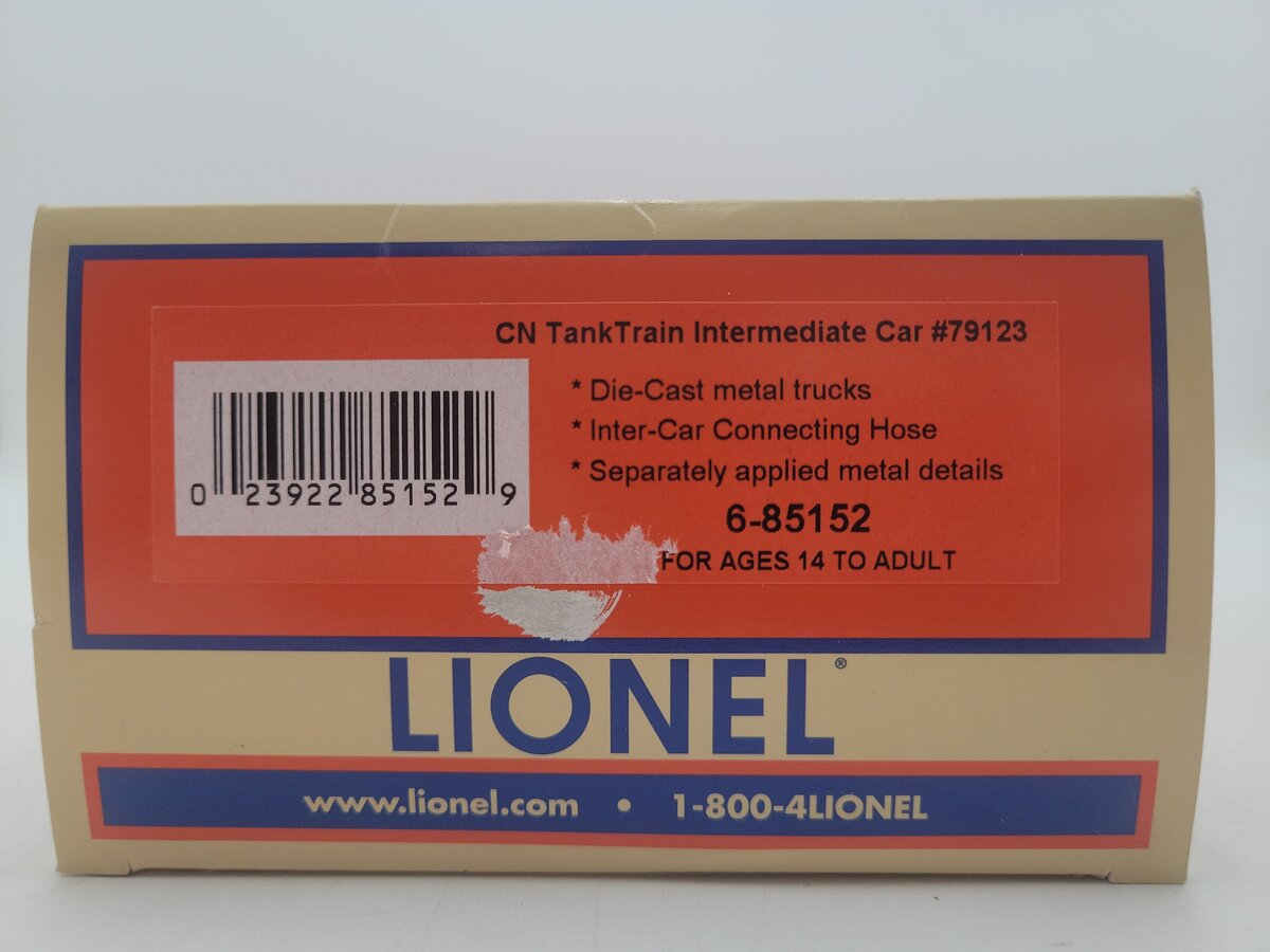 Lionel 6-85152 O Canadian National Tank Train Car White #79123 EX/Box