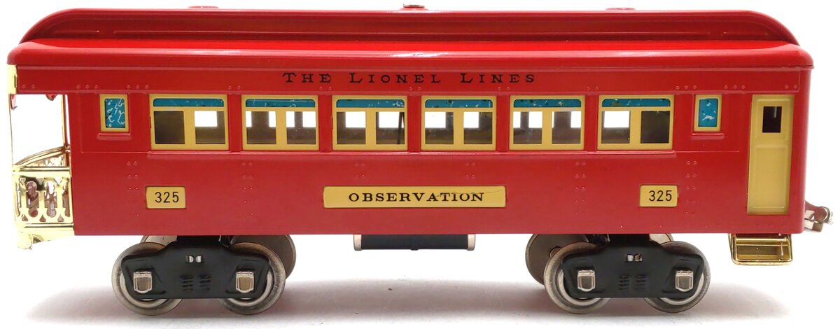 Lionel 6-13402 Standard Gauge Red Tinplate Observation Car #325 EX