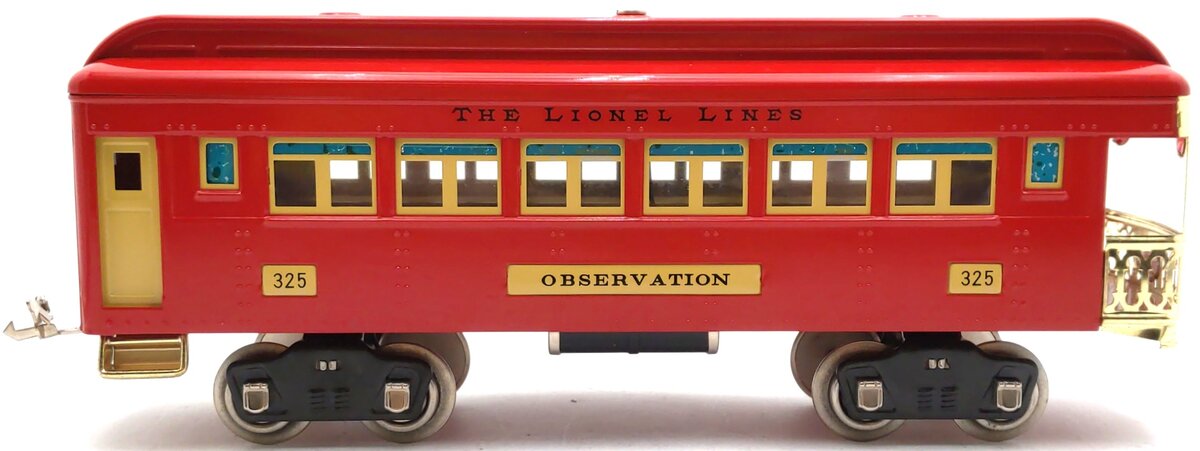 Lionel 6-13402 Standard Gauge Red Tinplate Observation Car #325 EX