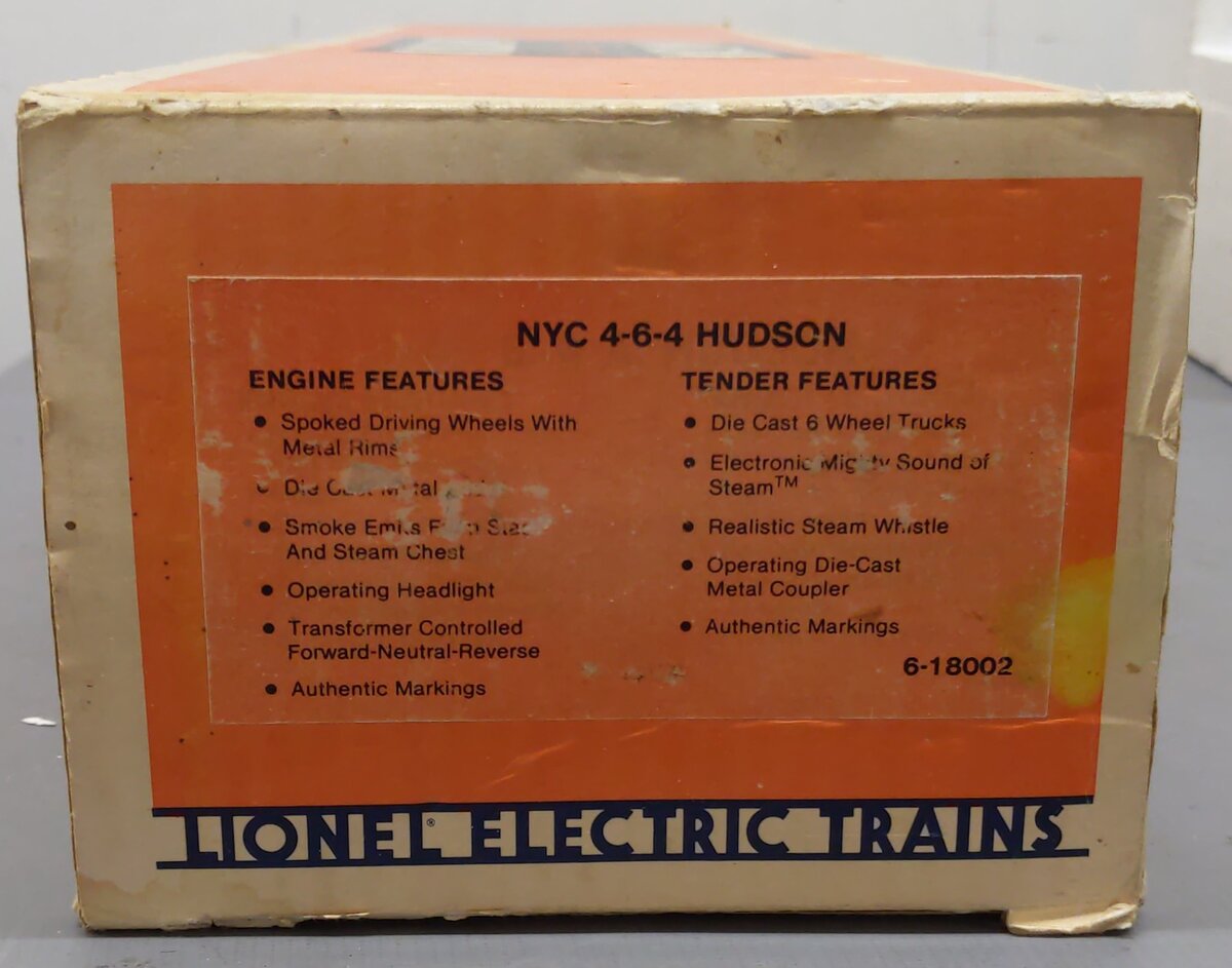 Lionel 6-18002 O New York Central 4-6-4 Hudson Steam Locomotive & Tender #785 EX/Box