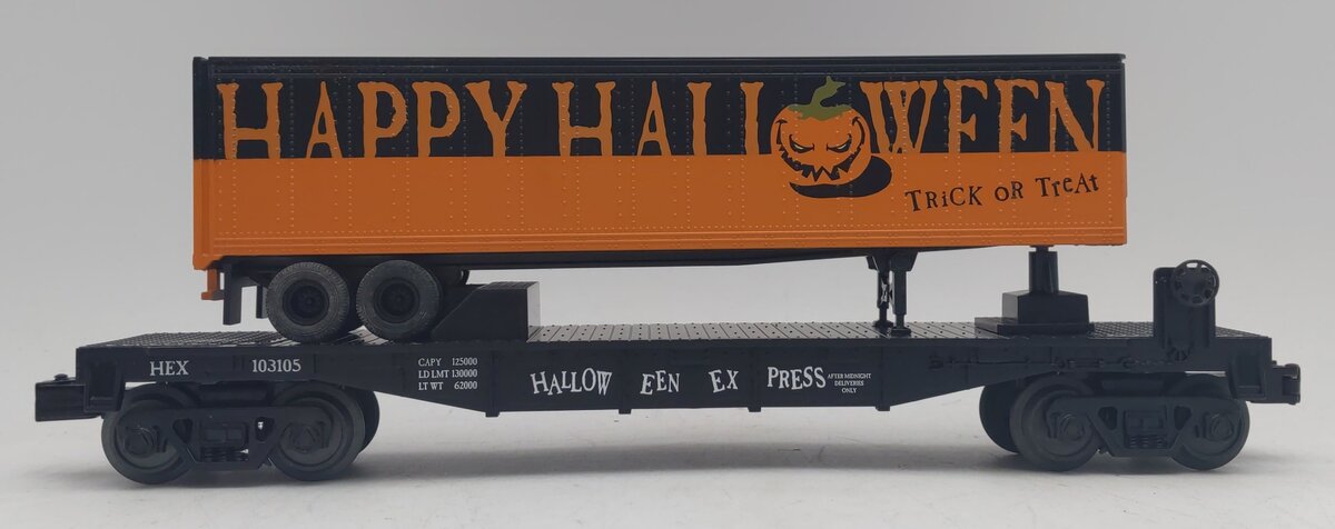 MTH 30-76655 Halloween Express Flatcar with 40' Trailer #103105 LN