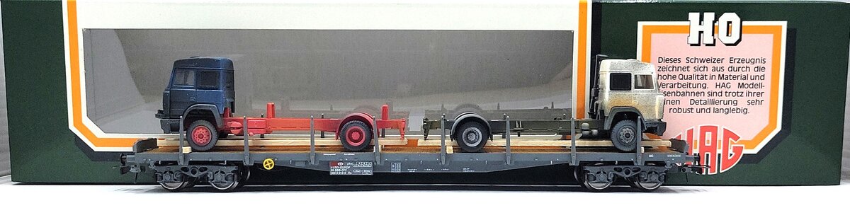 HAG 342-70 016 HO Scale SBB Flatcar w/ 2 Truck Load EX/Box