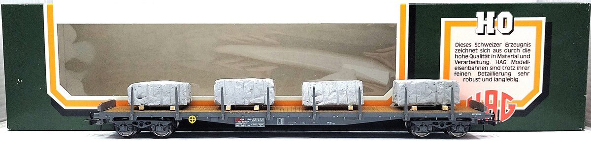 HAG 348-70 022 HO Scale SBB Flatcar w/ 4 Marble Blocks LN/Box