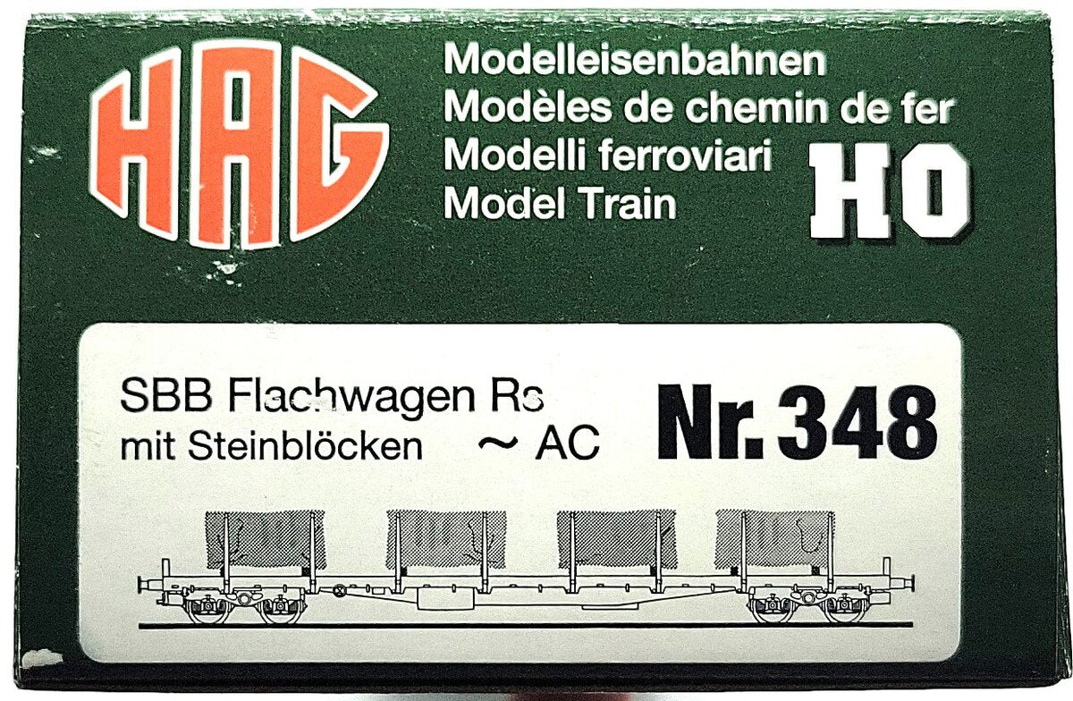HAG 348-70 022 HO Scale SBB Flatcar w/ 4 Marble Blocks LN/Box