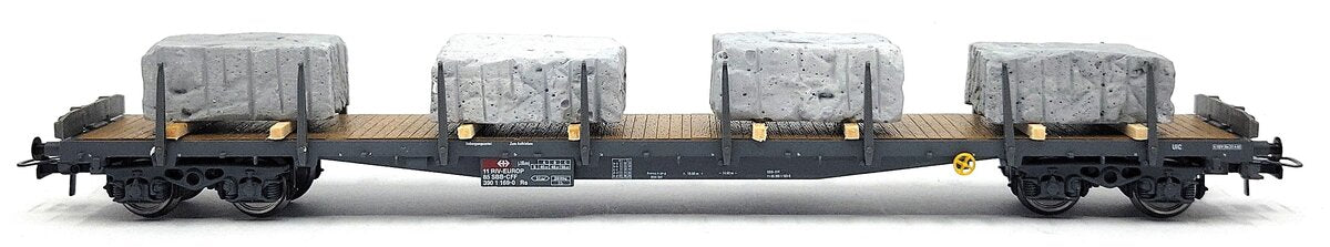 HAG 348-70 022 HO Scale SBB Flatcar w/ 4 Marble Blocks LN/Box