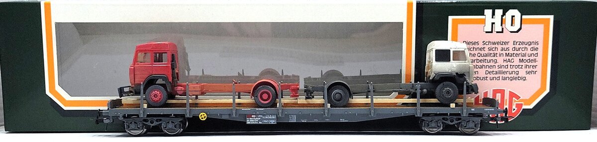 HAG 342-70 016 HO Scale SBB Flatcar w/ 2 Truck Load EX/Box