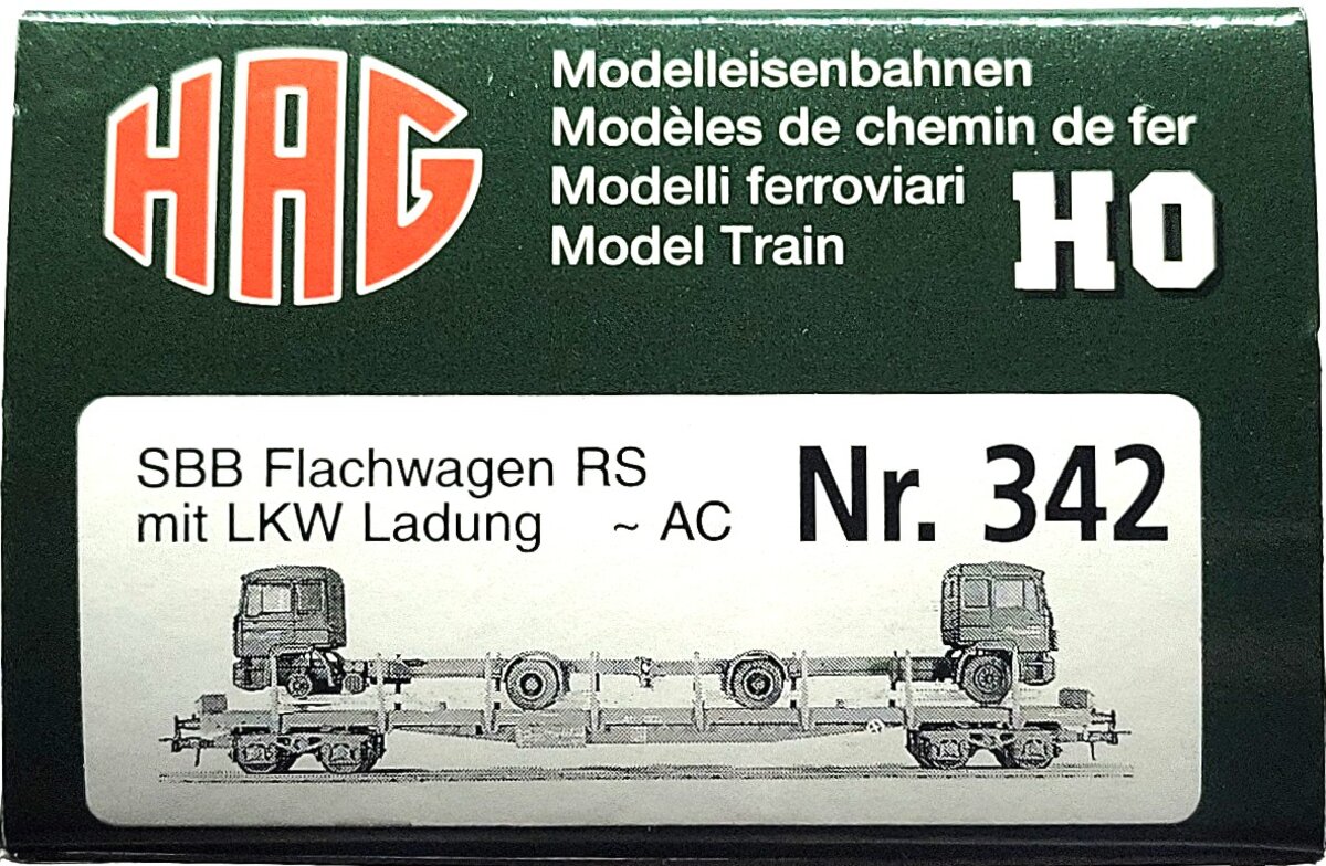 HAG 342-70 016 HO Scale SBB Flatcar w/ 2 Truck Load EX/Box