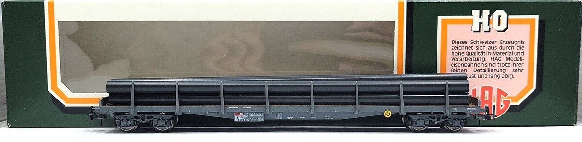 HAG 364-70 038 HO Scale SBB Flatcar w/ Long Pipe Load LN/Box