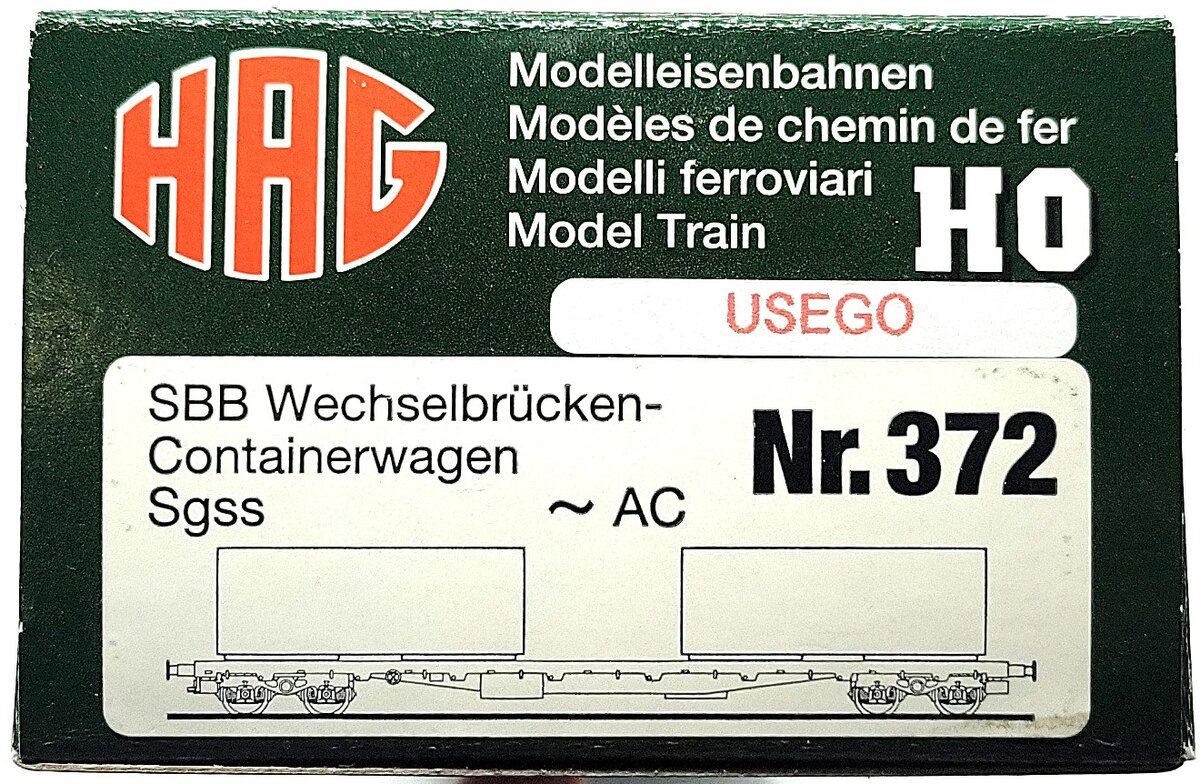 HAG 372-73 026 HO Scale SBB Flatcar w/ 2 "USEGO" Containers LN/Box