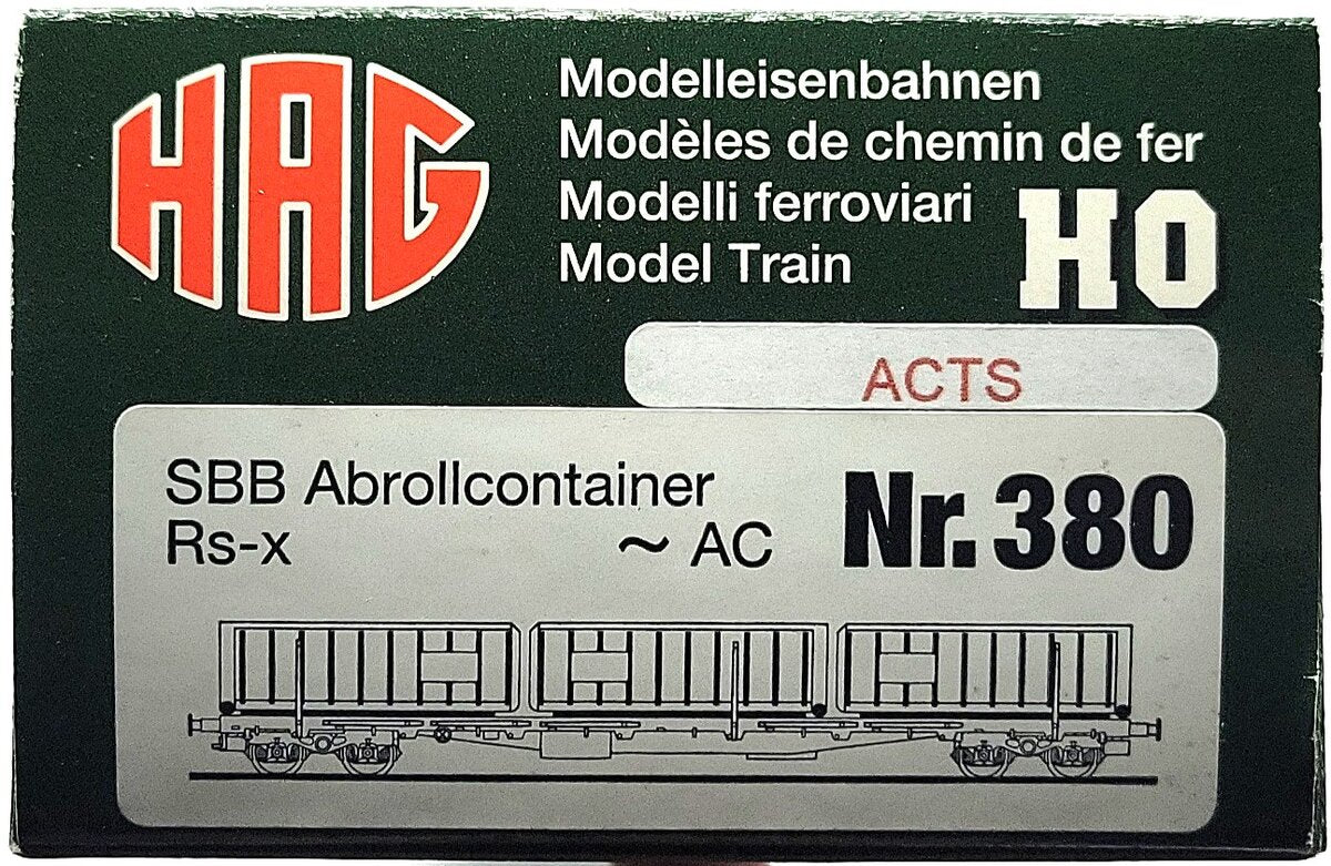 HAG 380-75 002 HO Scale SBB Flatcar w/ 3 "ACTS" Open Containers LN/Box