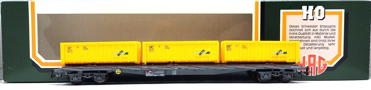 HAG 380-75 002 HO Scale SBB Flatcar w/ 3 "ACTS" Open Containers LN/Box
