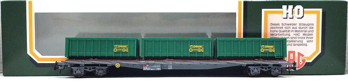 HAG 380-75 006 HO Scale SBB Flatcar w/ 3 "Blaser" Open Containers LN/Box