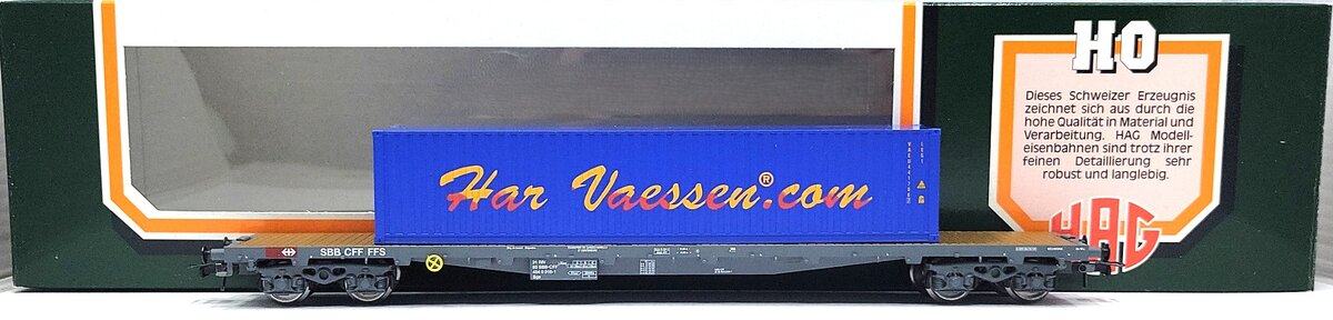 HAG 390-72 104 HO Scale SBB Flatcar w/ 40 ft. "HAR VESSEN" Container LN/Box