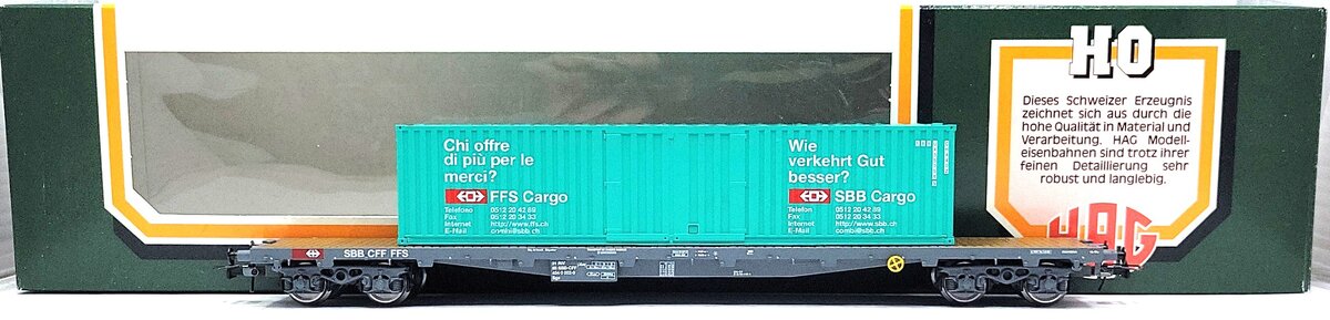 HAG 390-72 000 HO Scale SBB Flatcar w/ 40ft. "SBB Cargo" Container LN/Box