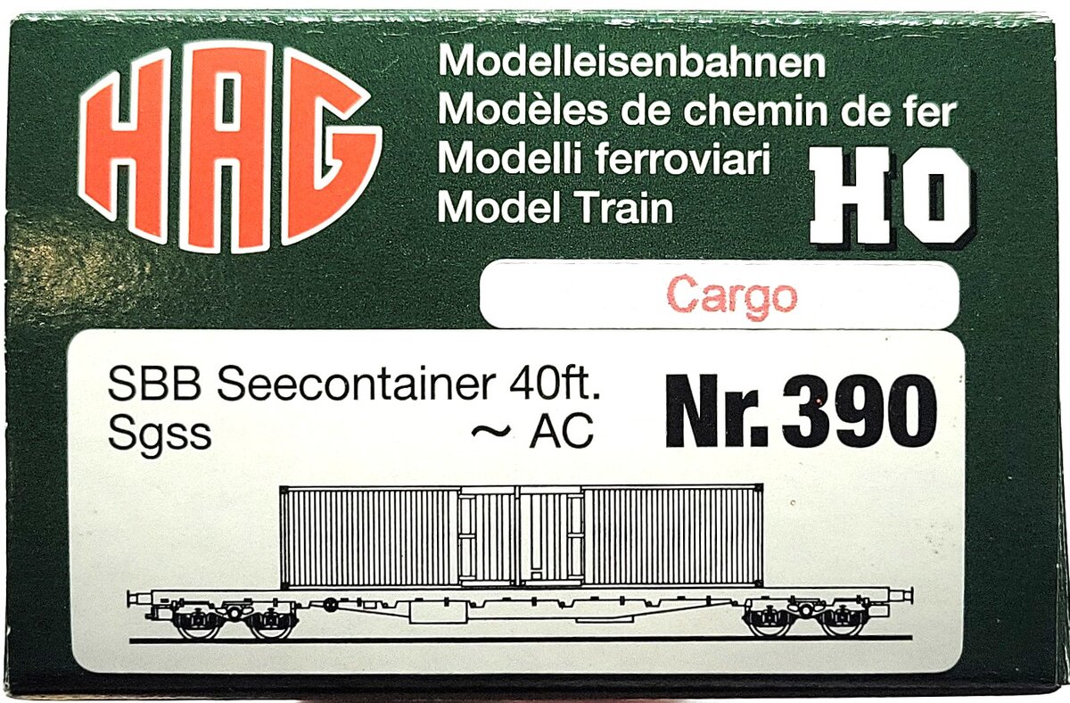 HAG 390-72 000 HO Scale SBB Flatcar w/ 40ft. "SBB Cargo" Container LN/Box