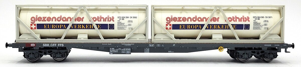 HAG 398-77 062 HO Scale SBB Flatcar w/ 2 Tank Containers LN/Box