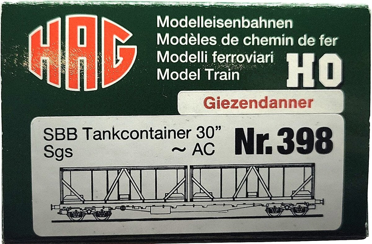 HAG 398-77 062 HO Scale SBB Flatcar w/ 2 Tank Containers LN/Box