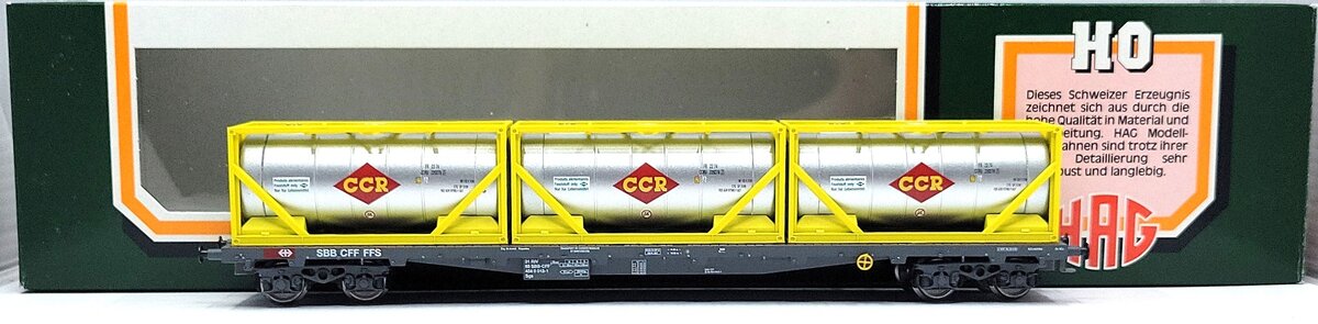 HAG 396-77 004 HO Scale SBB Flatcar w/ 2 "CCR" Tank Containers LN/Box