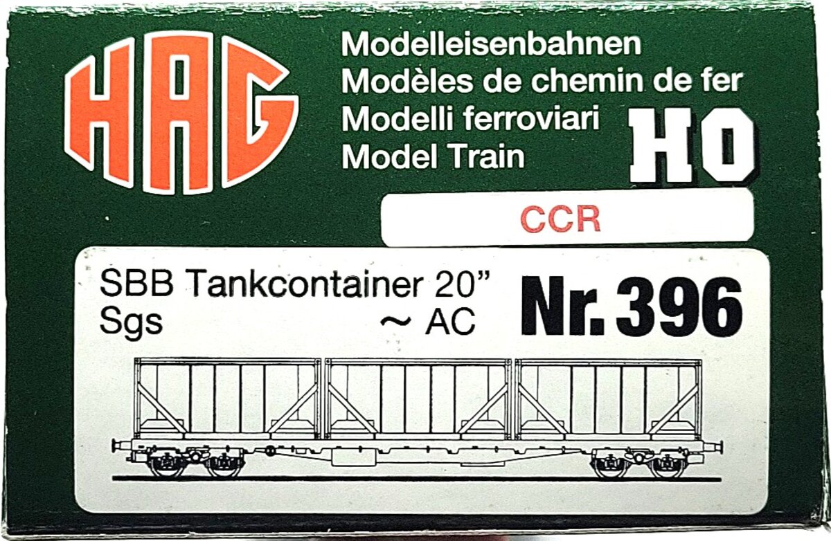 HAG 396-77 004 HO Scale SBB Flatcar w/ 2 "CCR" Tank Containers LN/Box