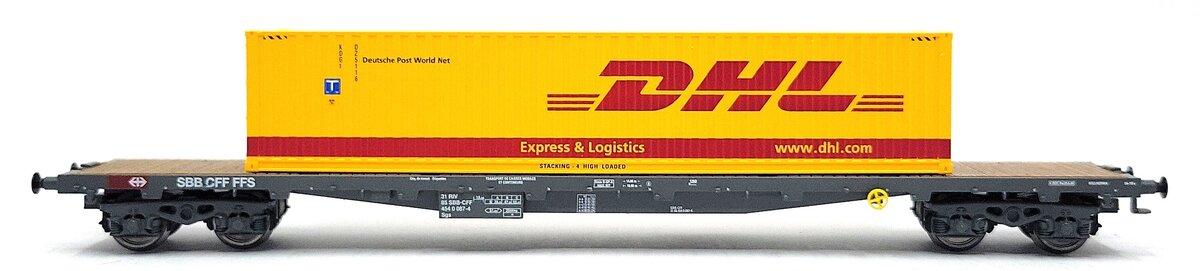 HAG 390-72 106 HO Scale SBB Flatcar w/ 40ft. "DHL" Container LN/Box