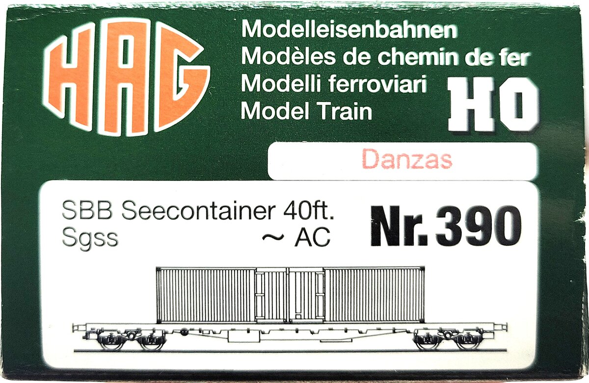 HAG 390-72 110 HO Scale DB Flatcar w/ 40 ft. "DANZAS" Container LN/Box