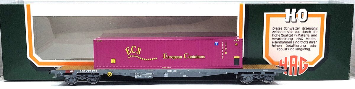 HAG 390-72 112 HO Scale SBB Flatcar w/ 40 ft. "ECS" Container LN/Box