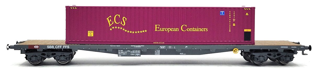 HAG 390-72 112 HO Scale SBB Flatcar w/ 40 ft. "ECS" Container LN/Box