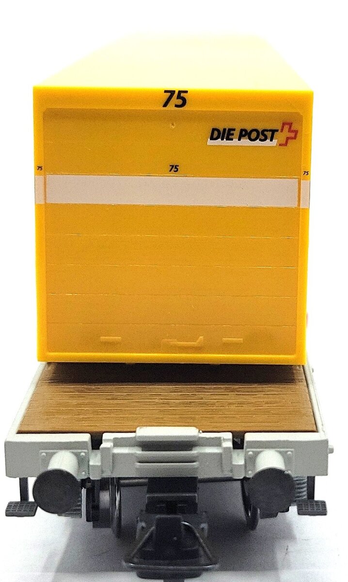 HAG 600-79 032 HO Scale SBB Flatcar w/ 2 Postal Containers LN/Box