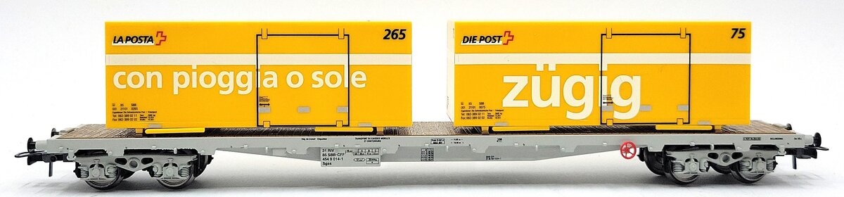 HAG 600-79 032 HO Scale SBB Flatcar w/ 2 Postal Containers LN/Box