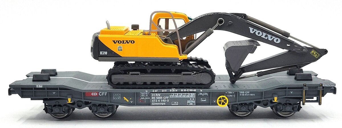 HAG 616-78 002 HO Scale SBB SLMMNPS HD Flatcar w/ Volvo Excavator Load LN/Box