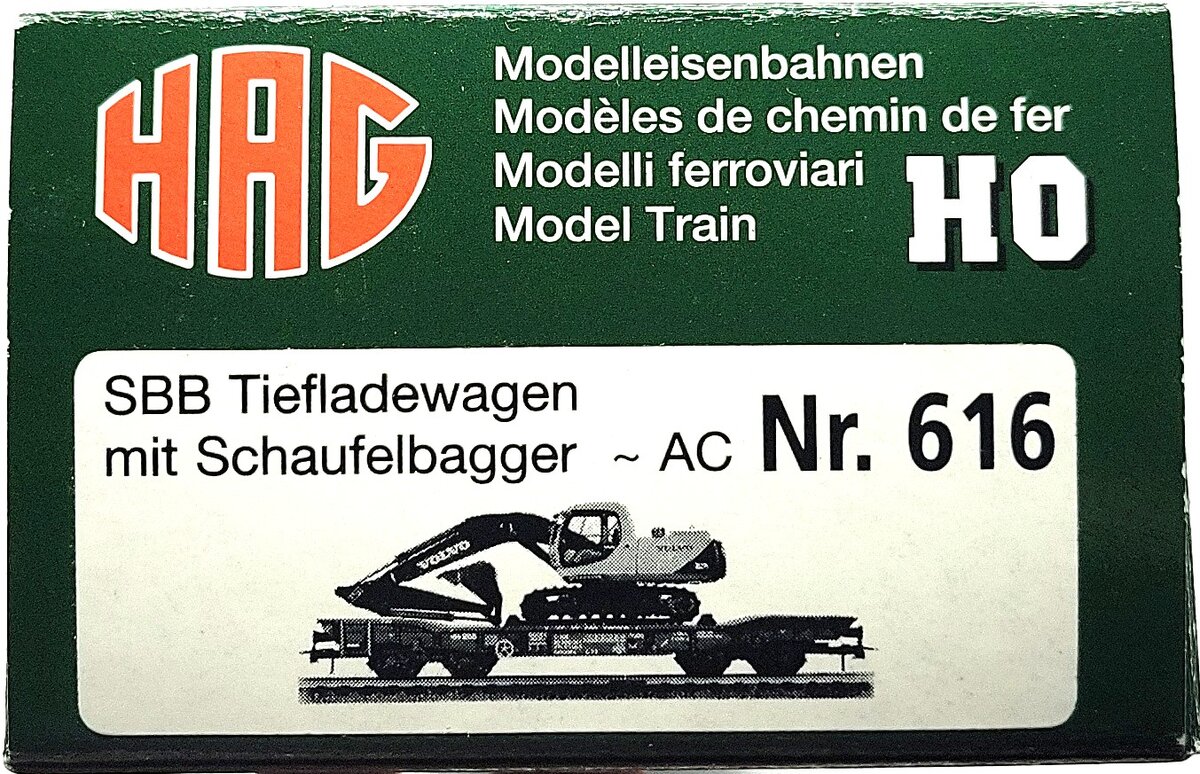 HAG 616-78 002 HO Scale SBB SLMMNPS HD Flatcar w/ Volvo Excavator Load LN/Box