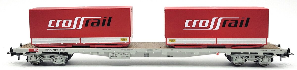 HAG 618-73 022 HO Scale SBB Flatcar w/ 2 CrossRail Containers EX/Box