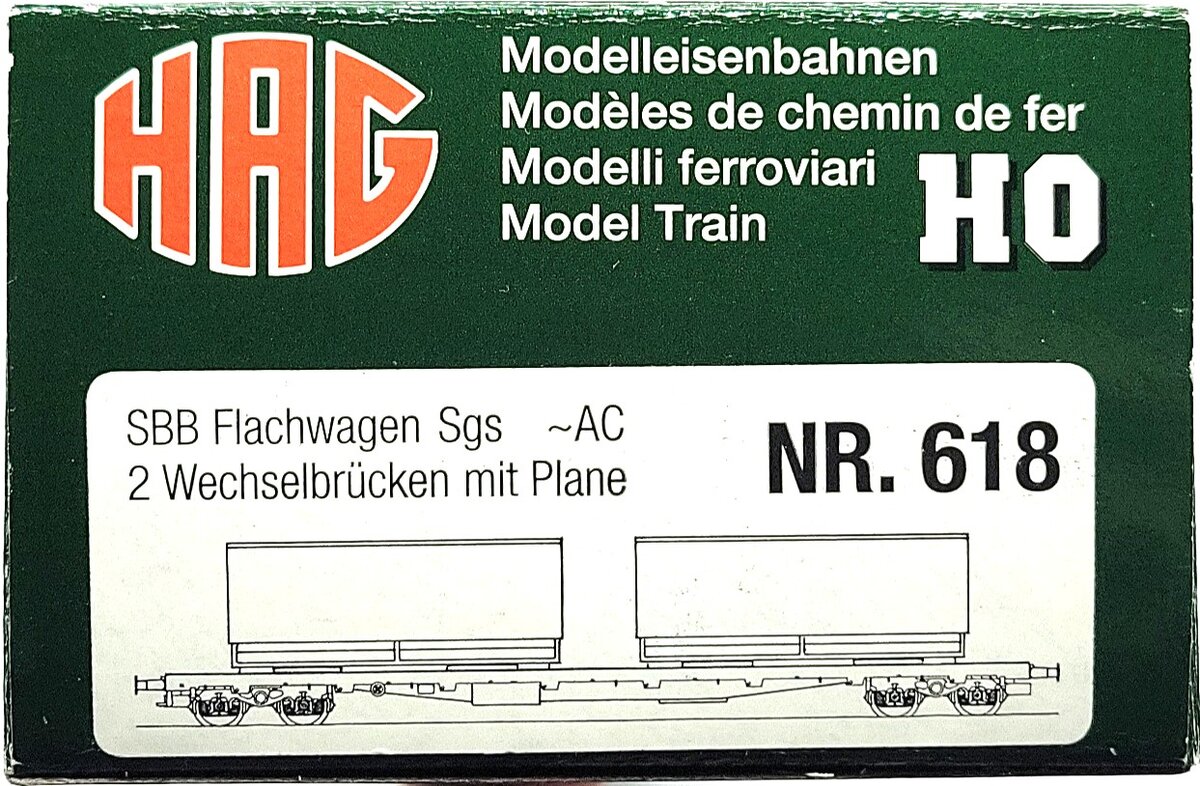 HAG 618-73 022 HO Scale SBB Flatcar w/ 2 CrossRail Containers EX/Box