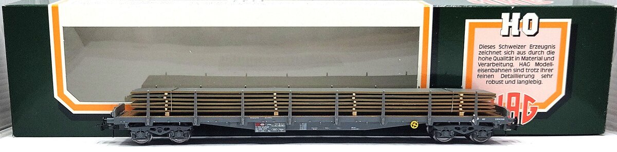 HAG 70 056 HO Scale SBB Stake Car w/ Steel Plate Load LN/Box