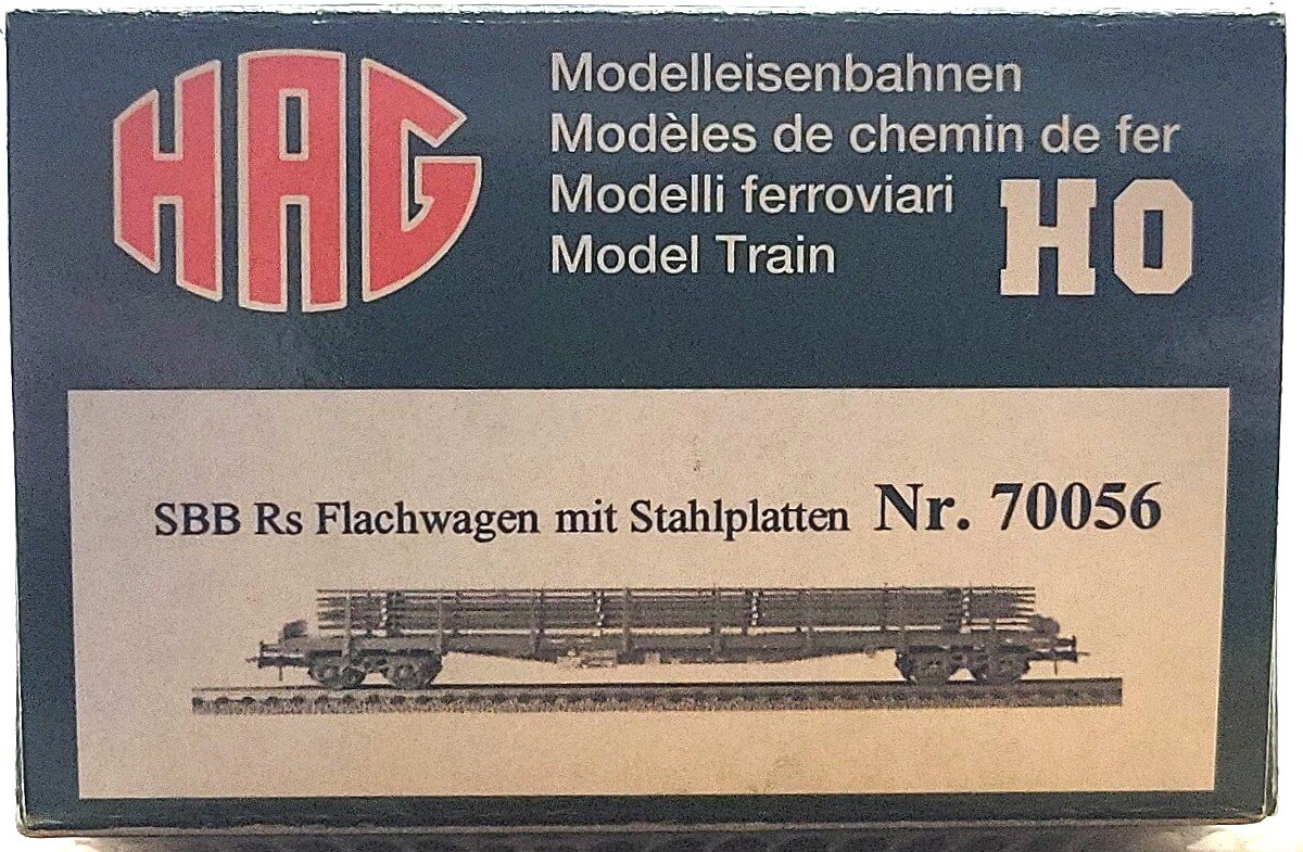 HAG 70 056 HO Scale SBB Stake Car w/ Steel Plate Load LN/Box