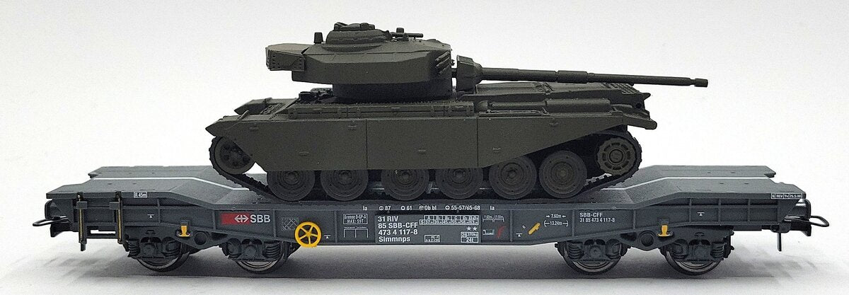 HAG 78 004 HO Scale SBB Slmmnps Tiefladewagen mit Centurion LN/Box