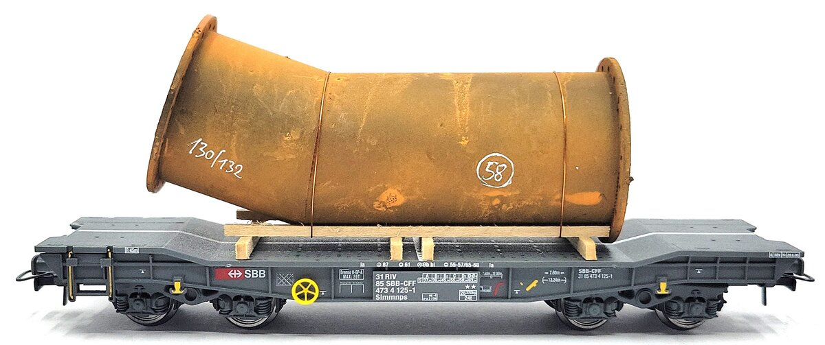 HAG 78 030 HO Scale SBB Slmmnps HD Flatcar w/ Curved Pipe Load LN/Box