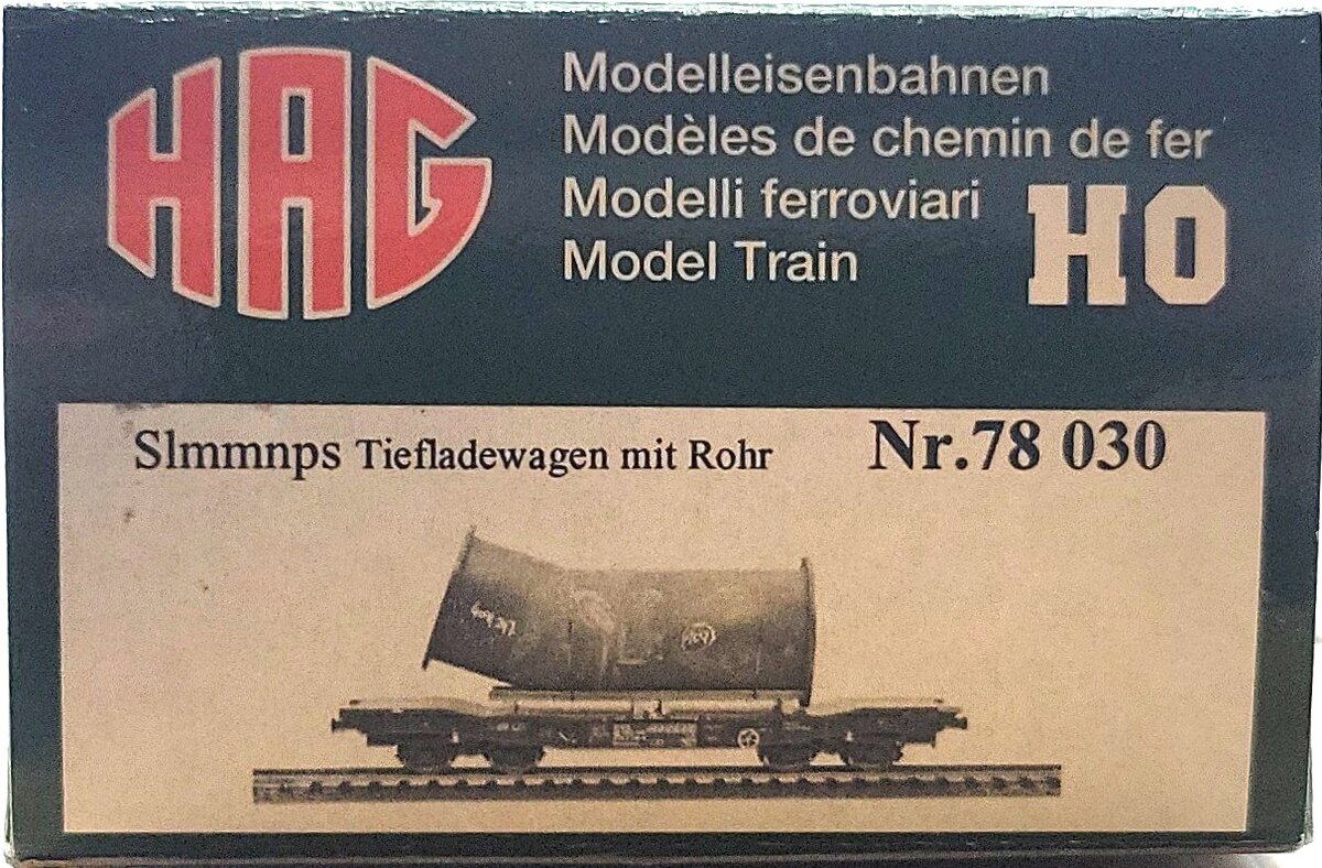 HAG 78 030 HO Scale SBB Slmmnps HD Flatcar w/ Curved Pipe Load LN/Box