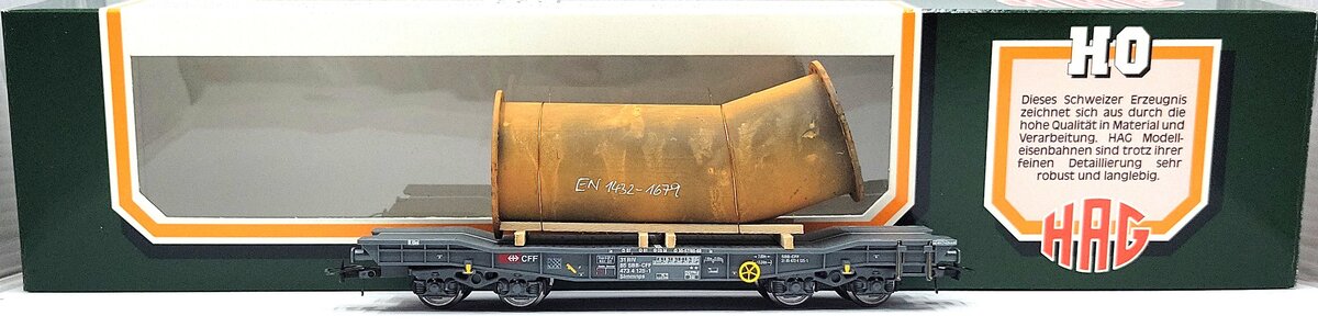 HAG 78 030 HO Scale SBB Slmmnps HD Flatcar w/ Curved Pipe Load LN/Box