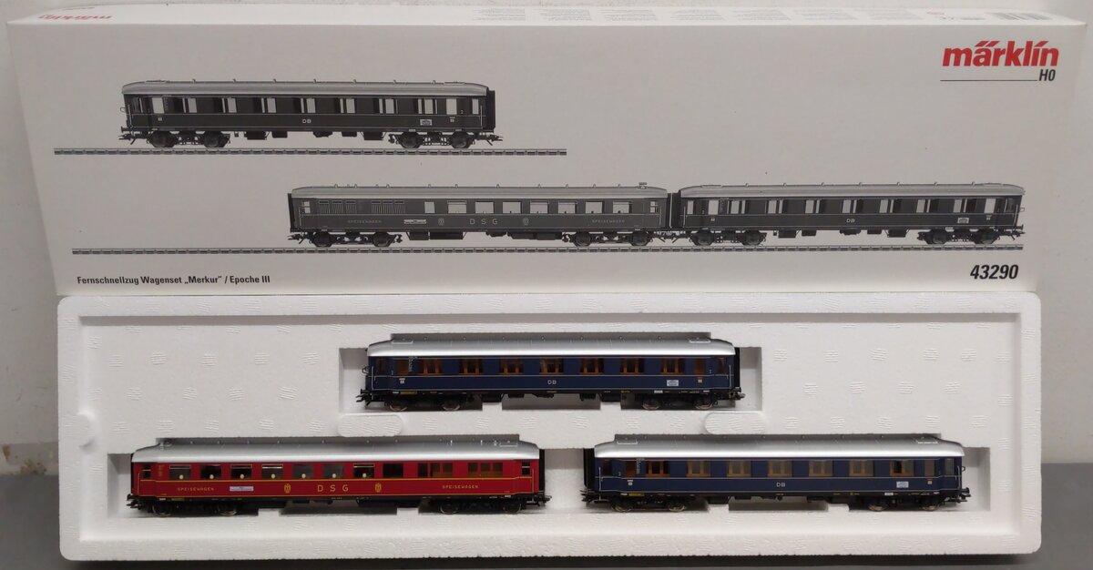 Marklin 43290 HO Scale DB Merkur Long Distance Passenger Train 3-Car Set NIB