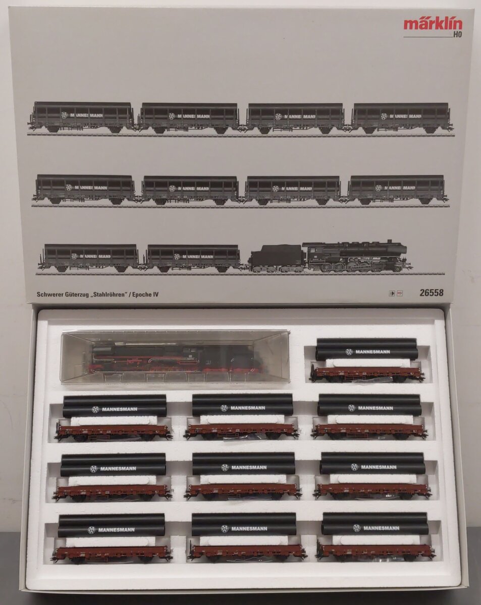Marklin 26558 HO Scale DB Steel Pipe Heavy Freight Steam Train Set NIB