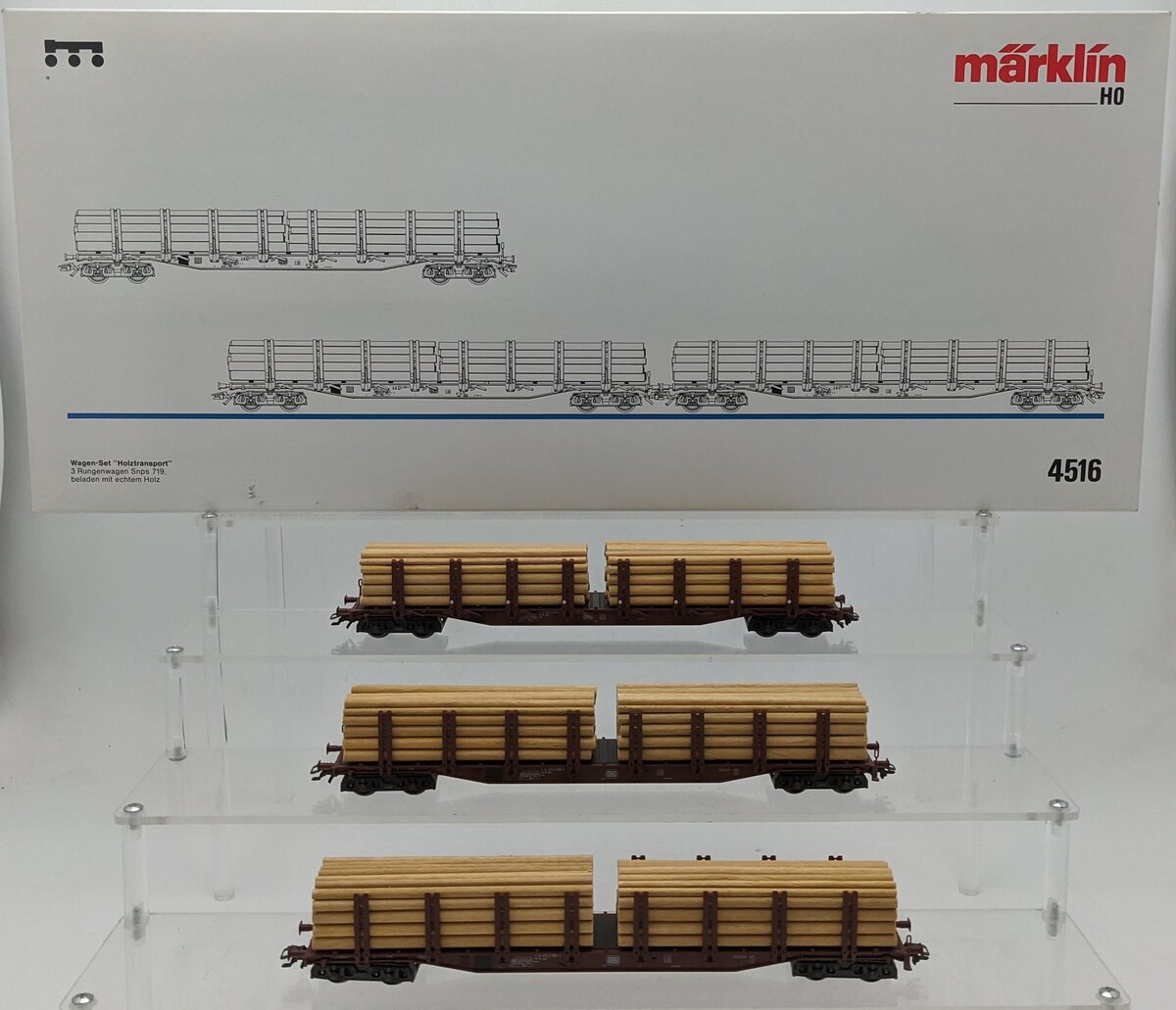 Marklin 4516 HO Scale DB "Wood Transport" Snps 719 Stake Car Set LN/Box