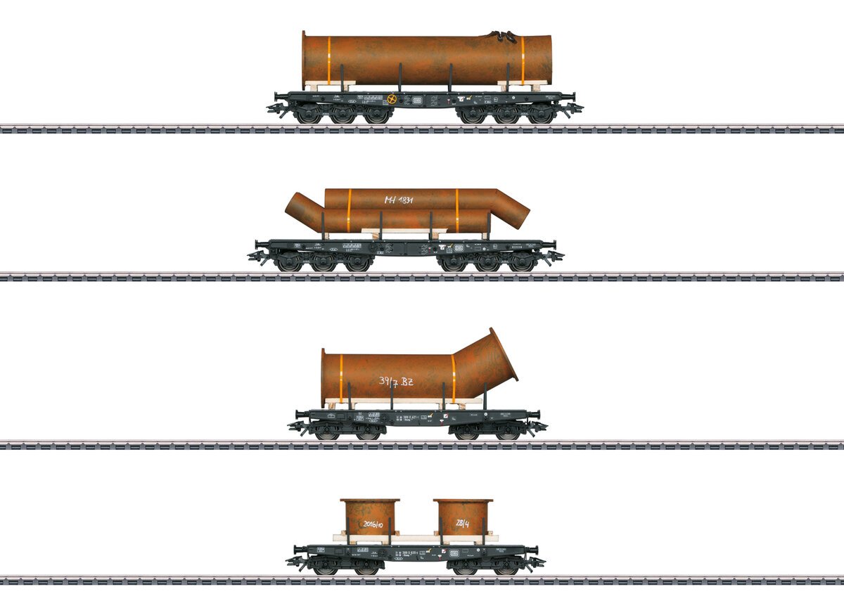 Marklin 48695 HO Scale Heavy-Duty Flat 4-Car Set w/Loads LN/Box