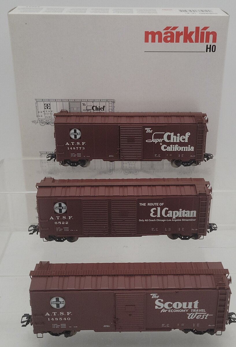 Marklin 45651 HO Scale Santa Fe 40' Boxcar Set LN/Box