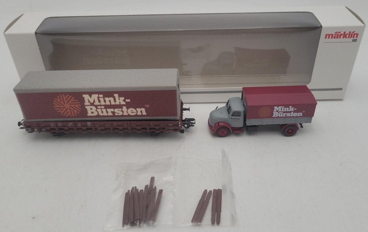Marklin 48112 HO Mink-Bursten Flatcar with Container and Delivery Truck LN/Box