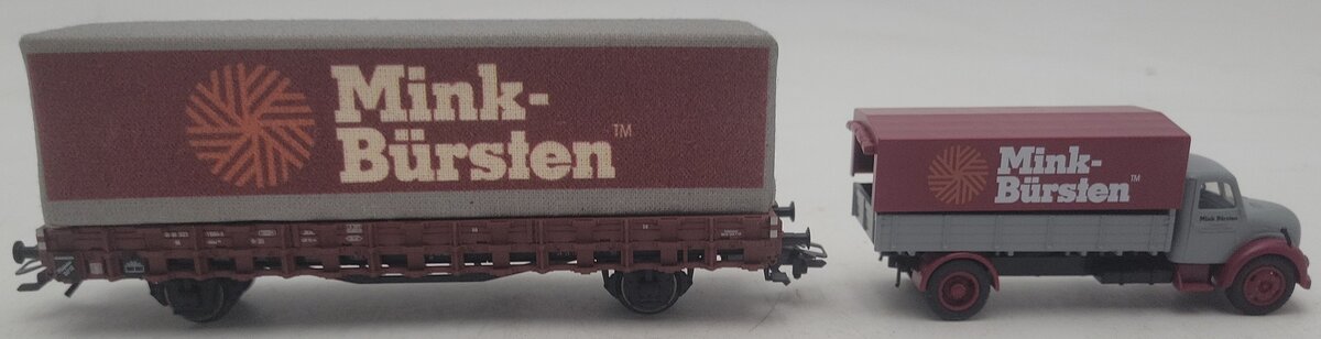 Marklin 48112 HO Mink-Bursten Flatcar with Container and Delivery Truck LN/Box