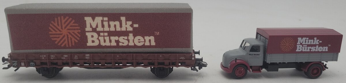 Marklin 48112 HO Mink-Bursten Flatcar with Container and Delivery Truck LN/Box