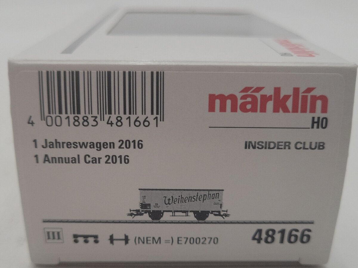 Marklin 48166 HO Scale 2016 Weihenstephan Annual Car LN/Box